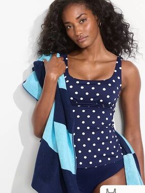 Lands End Navy Polka Dot Women’s Tankini Top